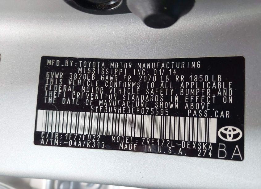 Photo 9 of 2014 Toyota Corolla L/LE/LE PLS/PRM/S/S PLS (VIN 5YFBURHE3EP075595)