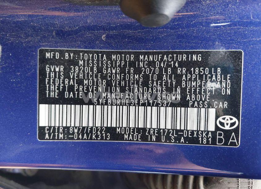 Photo 9 of 2014 Toyota Corolla S PLUS (VIN 5YFBURHE3EP117537)