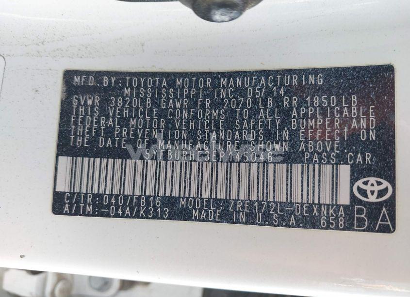 Photo 9 of 2014 Toyota Corolla LE (VIN 5YFBURHE3EP145046)