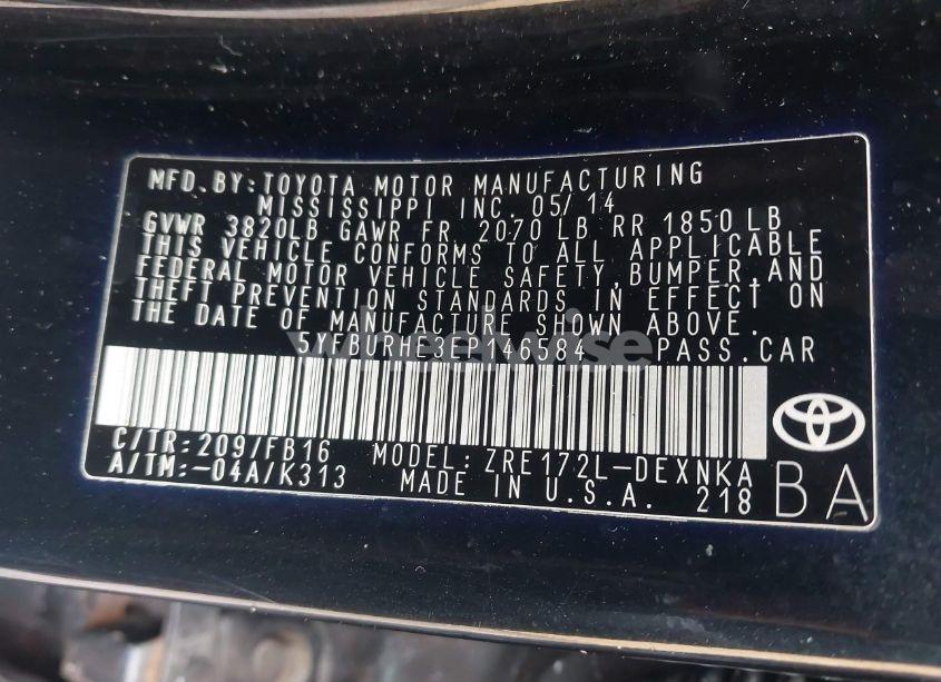 Photo 9 of 2014 Toyota Corolla LE (VIN 5YFBURHE3EP146584)