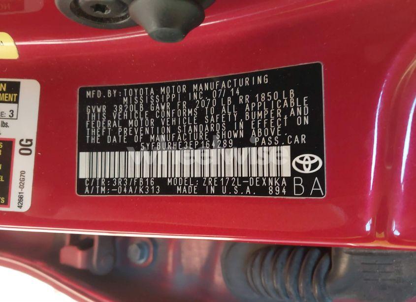 Photo 9 of 2014 Toyota Corolla LE (VIN 5YFBURHE3EP164289)