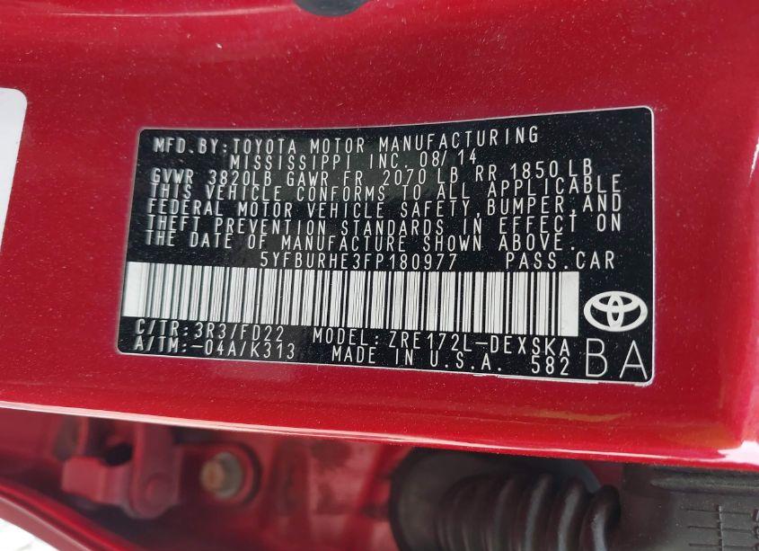 Photo 9 of 2015 Toyota Corolla S PLUS (VIN 5YFBURHE3FP180977)