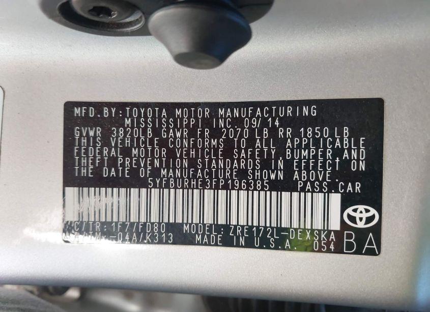 Photo 9 of 2015 Toyota Corolla S PLUS (VIN 5YFBURHE3FP196385)