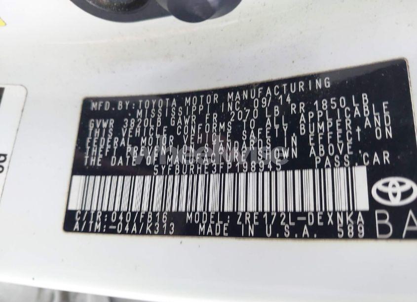 Photo 9 of 2015 Toyota Corolla LE (VIN 5YFBURHE3FP198945)