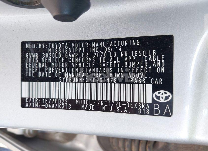 Photo 9 of 2015 Toyota Corolla S PLUS (VIN 5YFBURHE3FP201178)