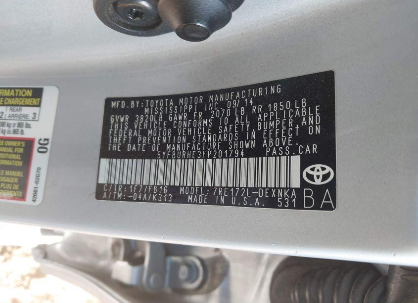 Photo 9 of 2015 Toyota Corolla LE (VIN 5YFBURHE3FP201794)