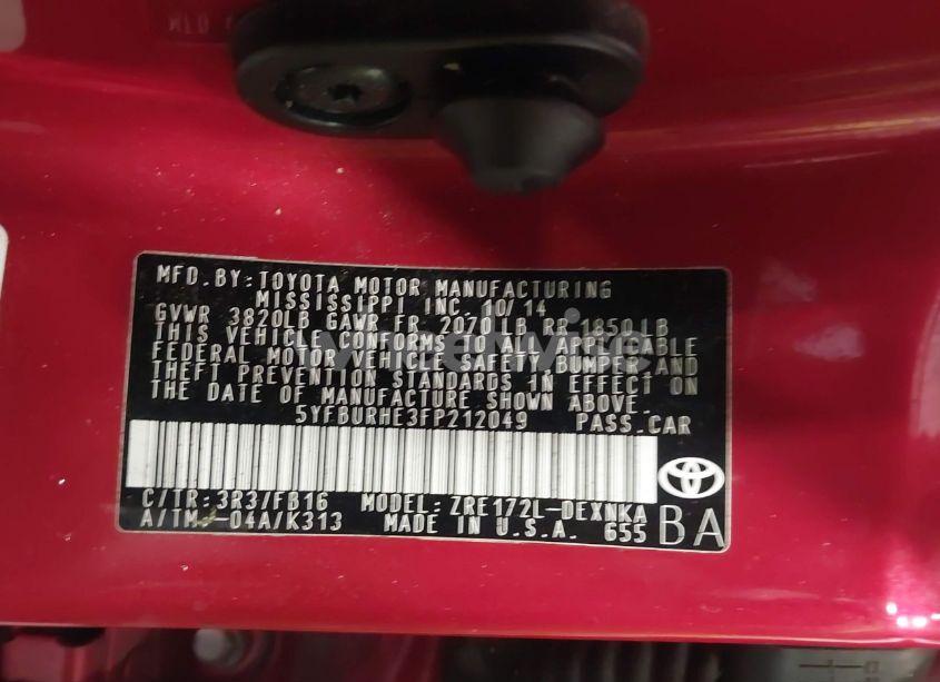 Photo 9 of 2015 Toyota Corolla LE (VIN 5YFBURHE3FP212049)