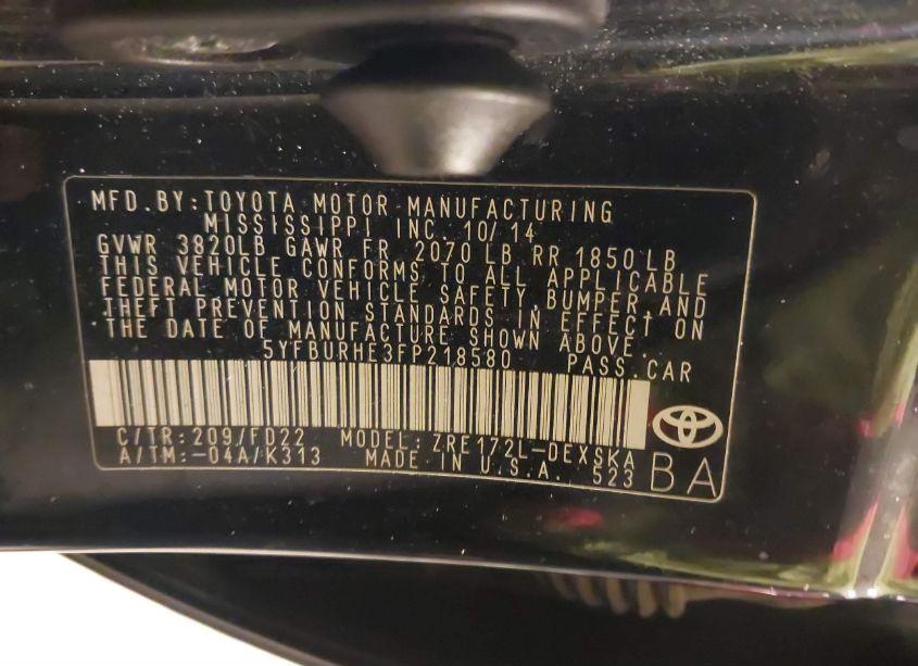 Photo 9 of 2015 Toyota Corolla S (VIN 5YFBURHE3FP218580)