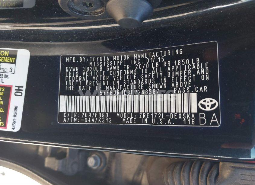 Photo 9 of 2015 Toyota Corolla S PLUS (VIN 5YFBURHE3FP268587)