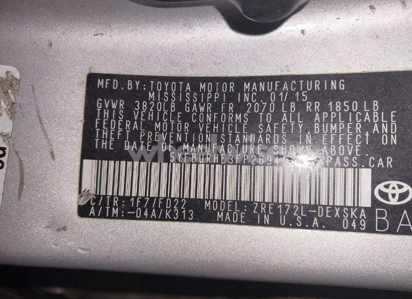 Photo 9 of 2015 Toyota Corolla S (VIN 5YFBURHE3FP269481)