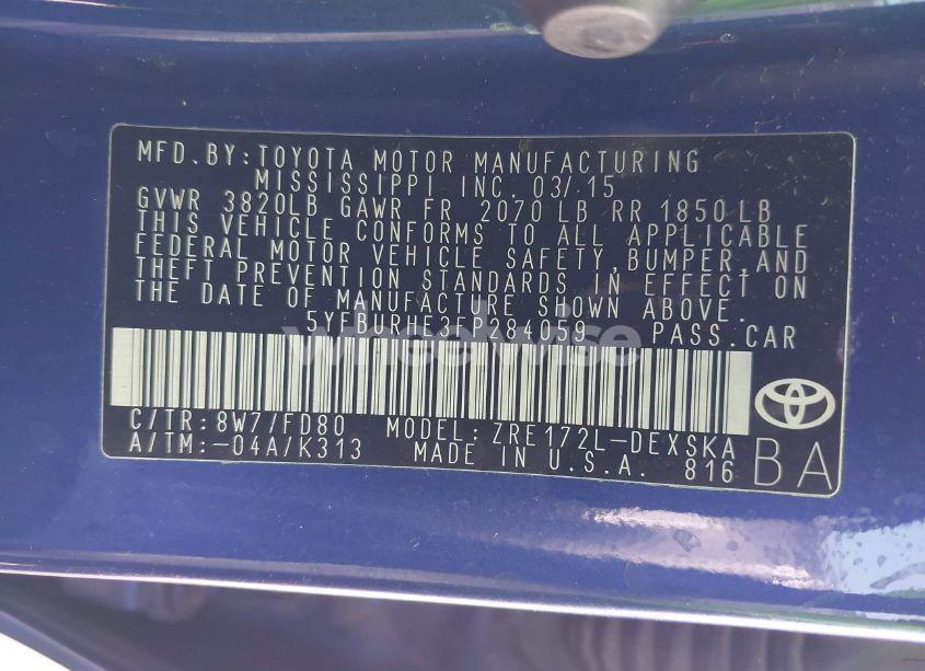 Photo 9 of 2015 Toyota Corolla S PLUS (VIN 5YFBURHE3FP284059)