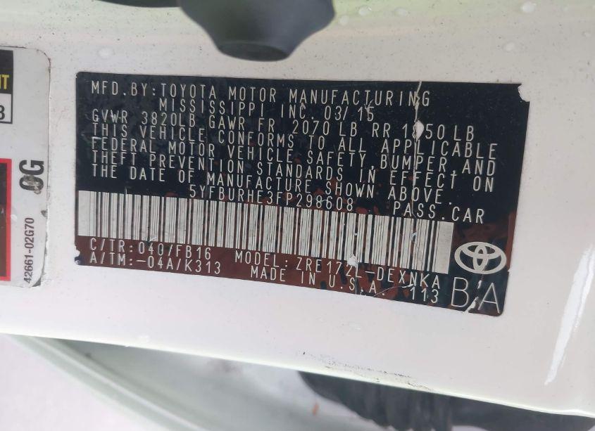 Photo 9 of 2015 Toyota Corolla LE (VIN 5YFBURHE3FP298608)