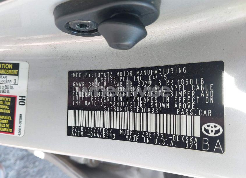 Photo 9 of 2015 Toyota Corolla S PLUS (VIN 5YFBURHE3FP308831)