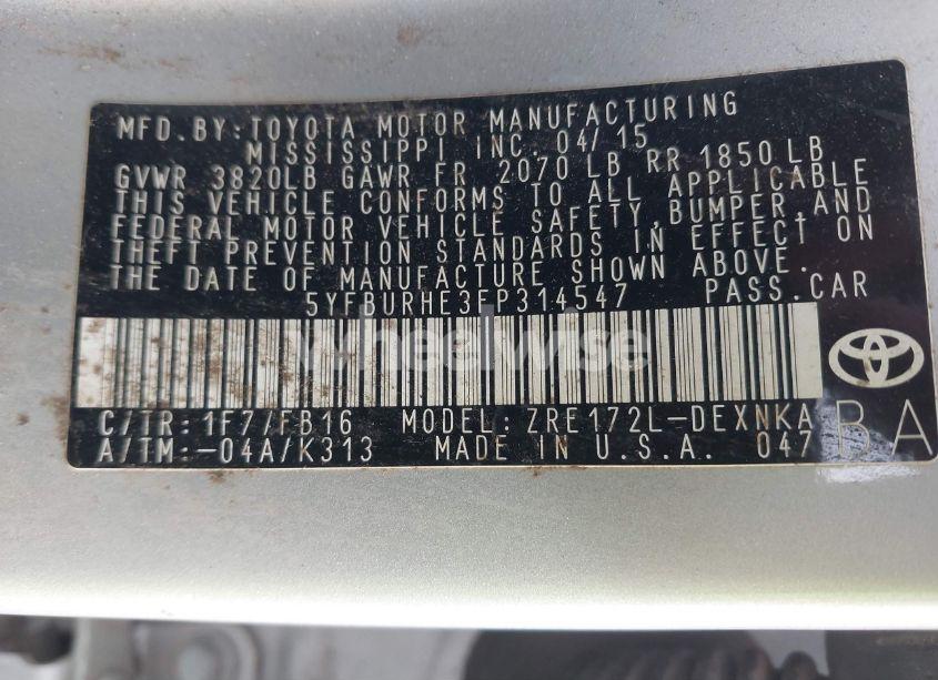 Photo 9 of 2015 Toyota Corolla LE (VIN 5YFBURHE3FP314547)