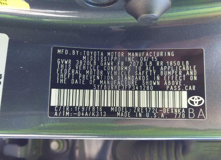 Photo 9 of 2015 Toyota Corolla LE (VIN 5YFBURHE3FP341280)