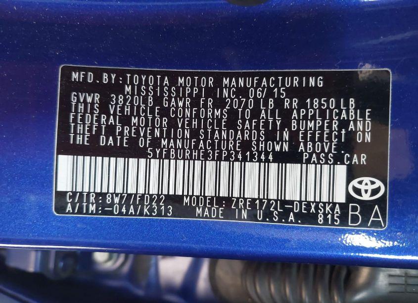 Photo 9 of 2015 Toyota Corolla S PLUS (VIN 5YFBURHE3FP341344)