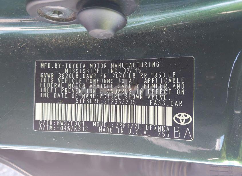 Photo 9 of 2015 Toyota Corolla LE (VIN 5YFBURHE3FP353235)