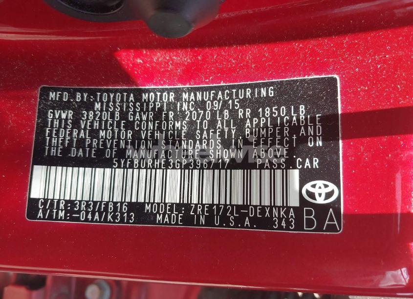 Photo 9 of 2016 Toyota Corolla LE (VIN 5YFBURHE3GP396717)