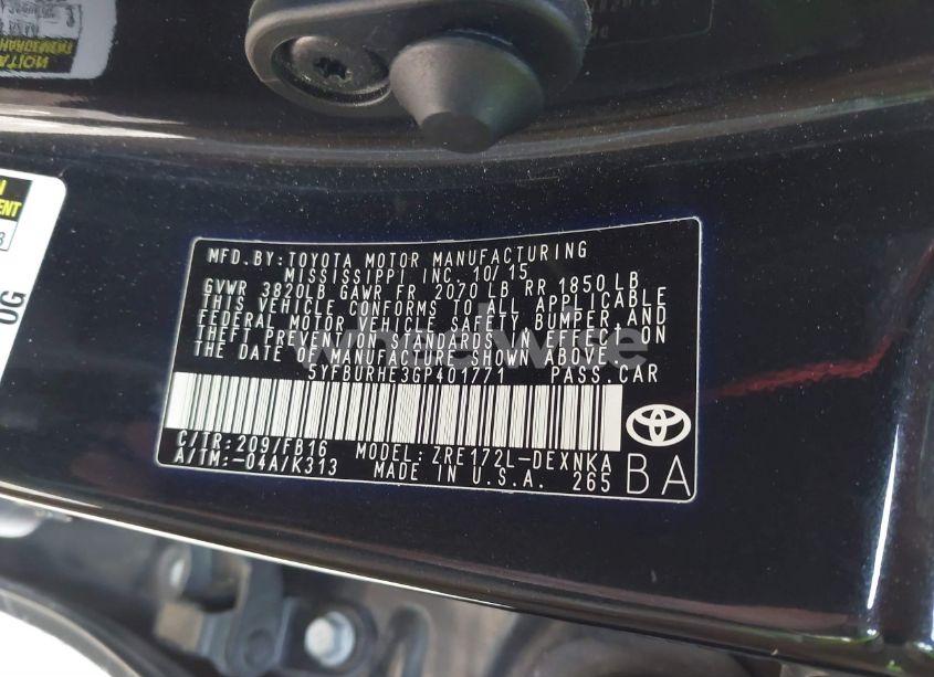 Photo 9 of 2016 Toyota Corolla LE (VIN 5YFBURHE3GP401771)