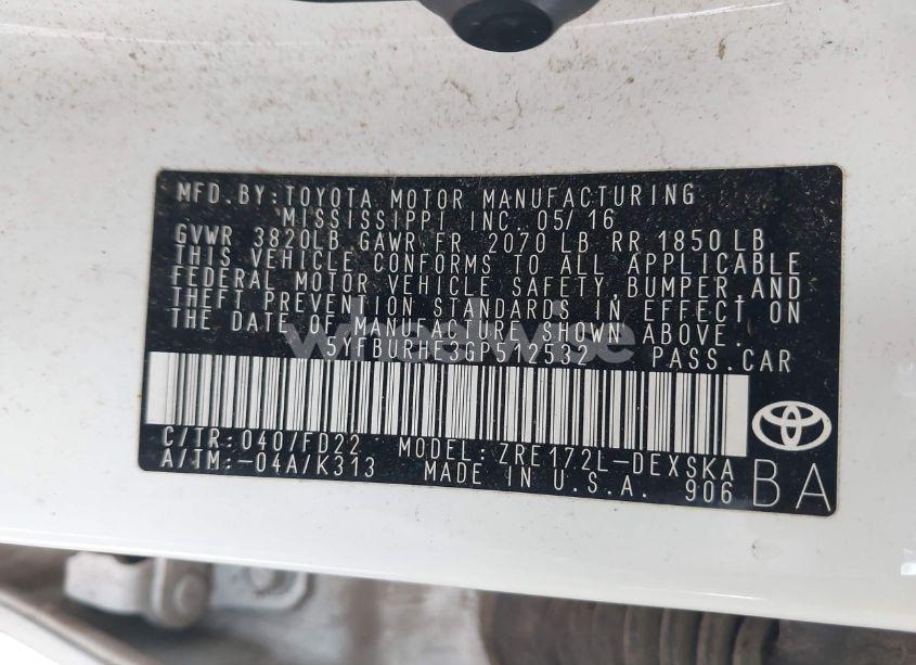 Photo 9 of 2016 Toyota Corolla S PLUS (VIN 5YFBURHE3GP512532)