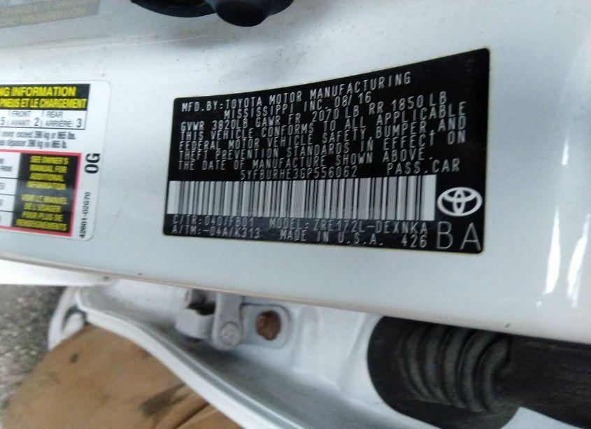 Photo 9 of 2016 Toyota Corolla LE PLUS (VIN 5YFBURHE3GP556062)