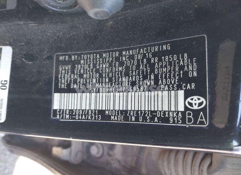 Photo 9 of 2017 Toyota Corolla L/LE/XLE/SE/XSE (VIN 5YFBURHE3HP569587)