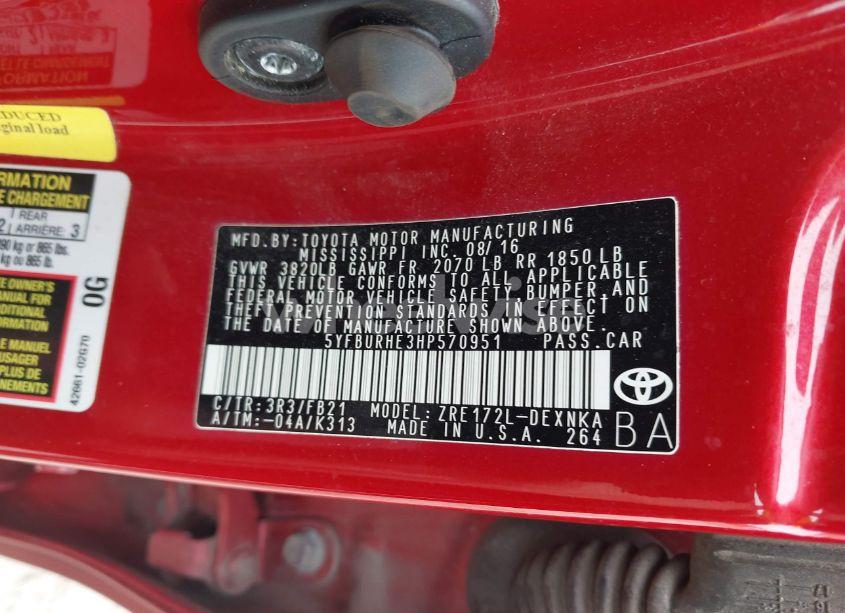 Photo 9 of 2017 Toyota Corolla LE (VIN 5YFBURHE3HP570951)