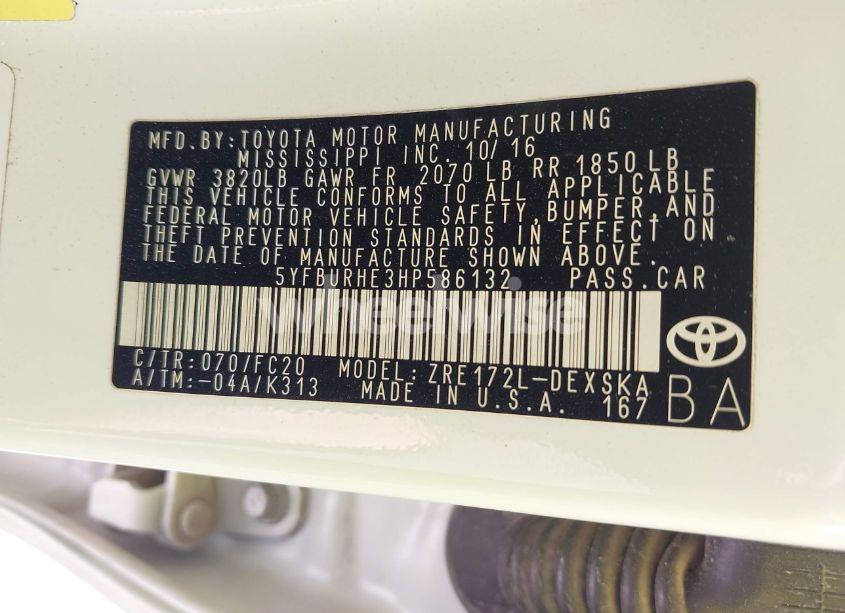 Photo 9 of 2017 Toyota Corolla SE SPECIAL EDITION (VIN 5YFBURHE3HP586132)