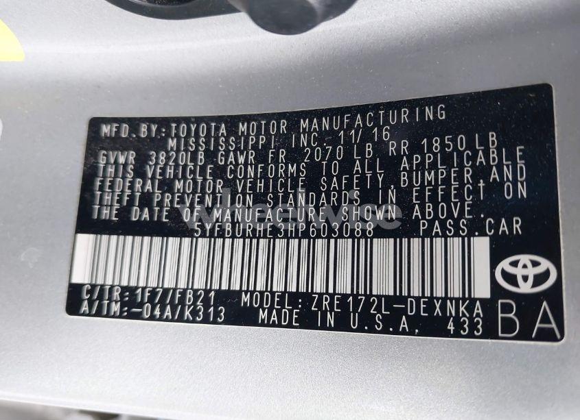 Photo 9 of 2017 Toyota Corolla LE (VIN 5YFBURHE3HP603088)