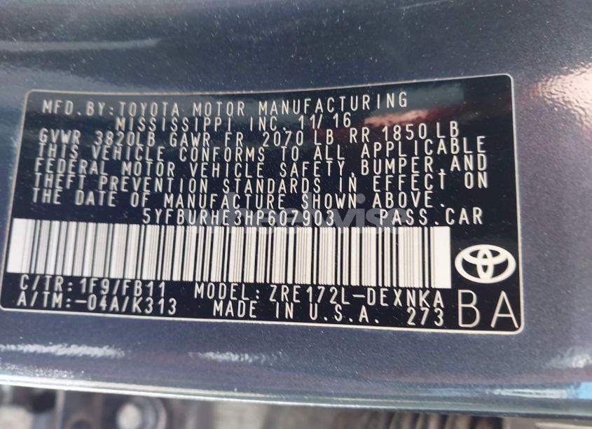 Photo 9 of 2017 Toyota Corolla LE (VIN 5YFBURHE3HP607903)