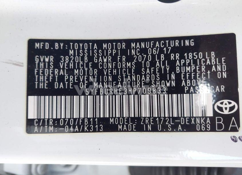 Photo 9 of 2017 Toyota Corolla LE (VIN 5YFBURHE3HP709833)