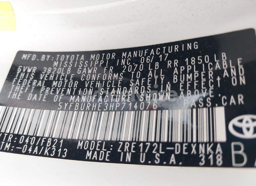 Photo 9 of 2017 Toyota Corolla LE (VIN 5YFBURHE3HP714076)