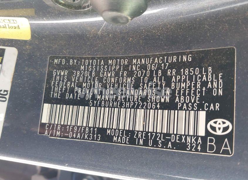 Photo 9 of 2017 Toyota Corolla LE (VIN 5YFBURHE3HP722064)