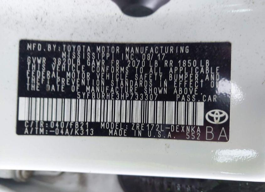 Photo 9 of 2017 Toyota Corolla LE (VIN 5YFBURHE3HP733307)