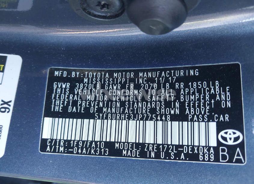 Photo 9 of 2018 Toyota Corolla L (VIN 5YFBURHE3JP775448)