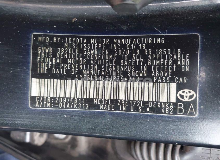 Photo 9 of 2018 Toyota Corolla LE (VIN 5YFBURHE3JP794243)