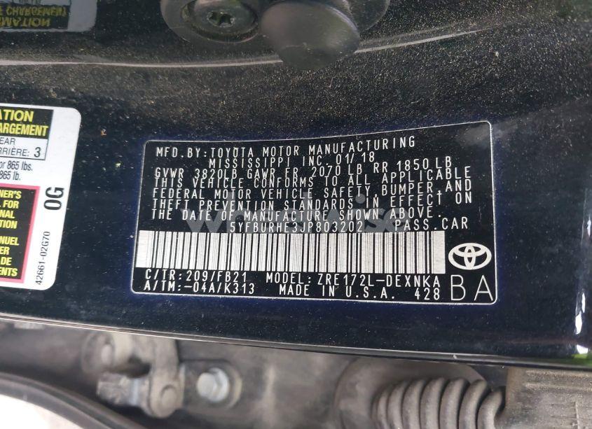 Photo 9 of 2018 Toyota Corolla LE (VIN 5YFBURHE3JP803202)