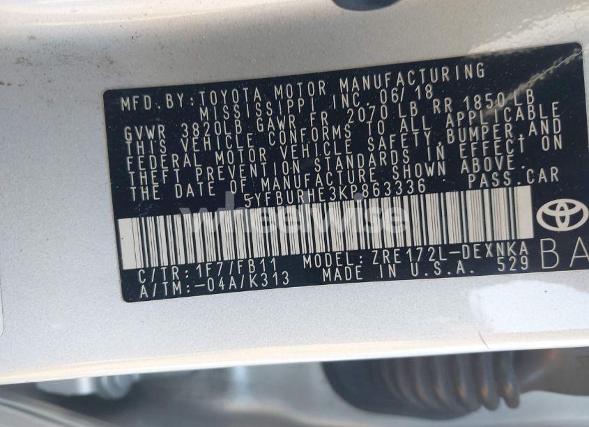 Photo 9 of 2019 Toyota Corolla LE (VIN 5YFBURHE3KP863336)