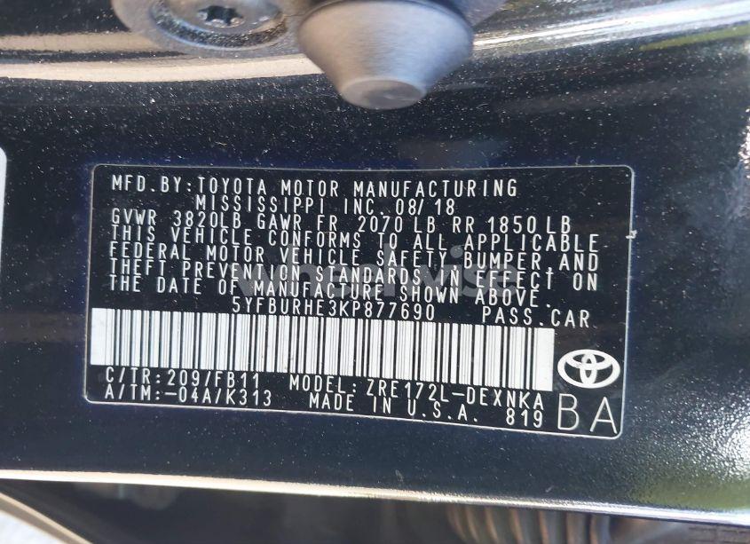 Photo 9 of 2019 Toyota Corolla LE (VIN 5YFBURHE3KP877690)