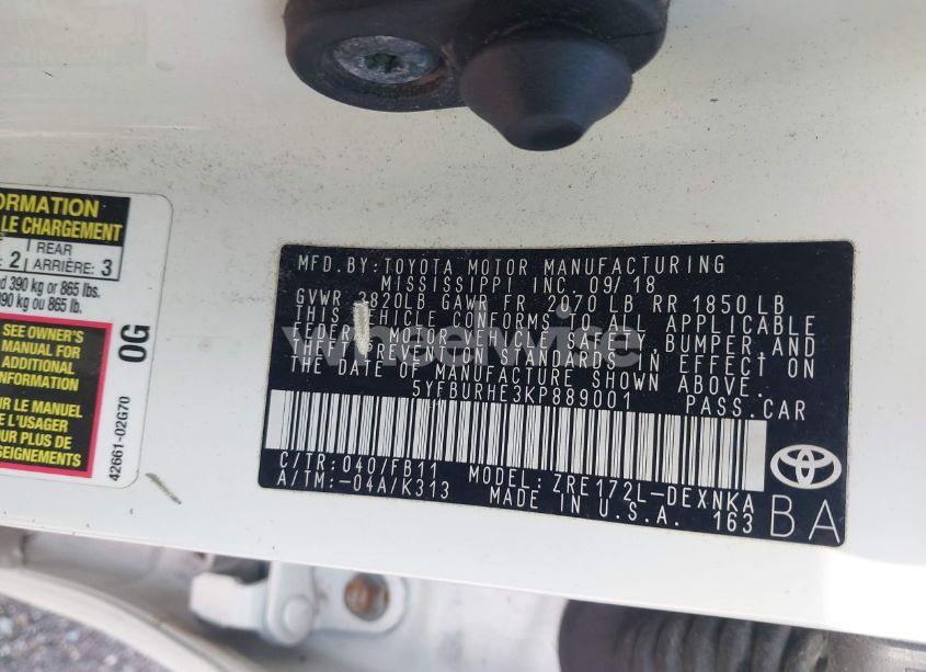 Photo 9 of 2019 Toyota Corolla LE (VIN 5YFBURHE3KP889001)