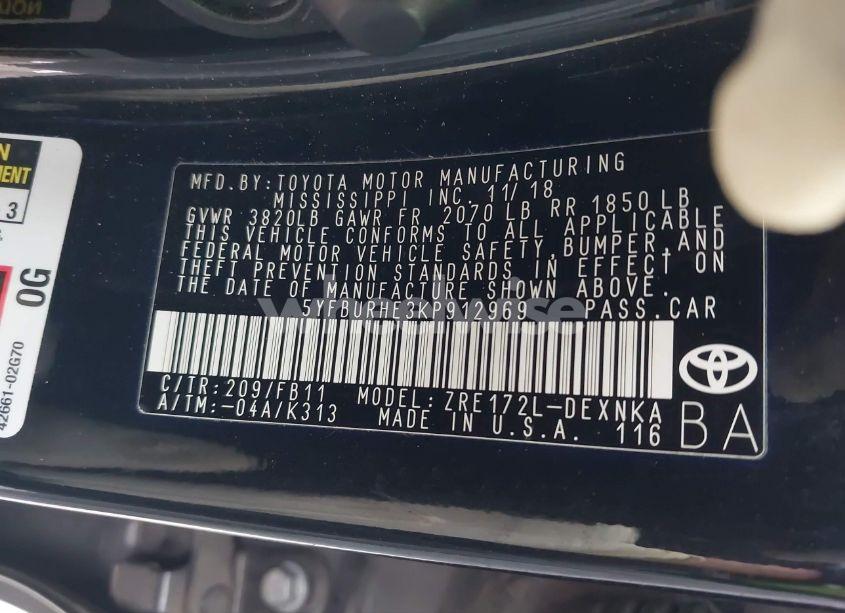 Photo 9 of 2019 Toyota Corolla LE (VIN 5YFBURHE3KP912969)