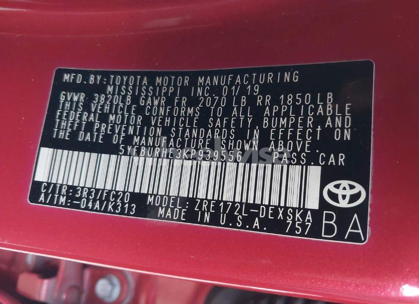 Photo 9 of 2019 Toyota Corolla SE (VIN 5YFBURHE3KP939556)