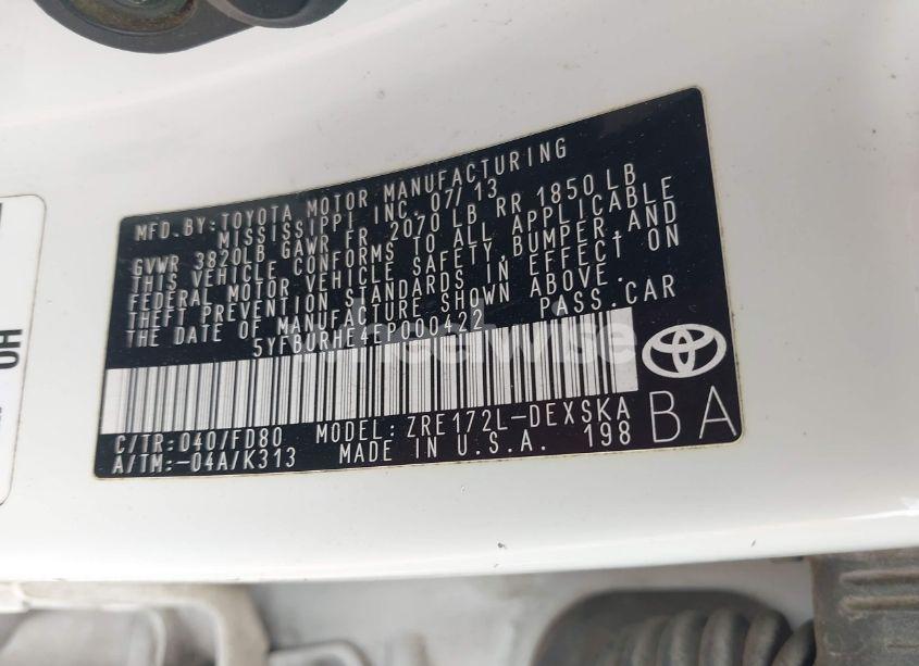 Photo 9 of 2014 Toyota Corolla S PLUS (VIN 5YFBURHE4EP000422)