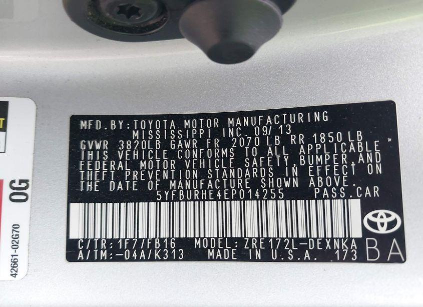 Photo 9 of 2014 Toyota Corolla LE PLUS (VIN 5YFBURHE4EP014255)