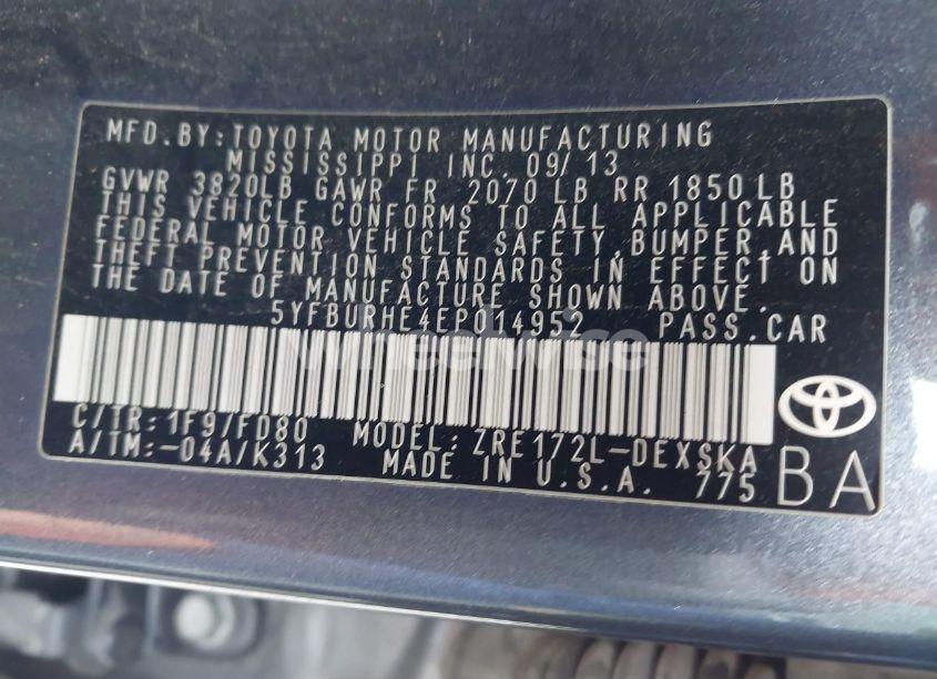 Photo 9 of 2014 Toyota Corolla S PLUS (VIN 5YFBURHE4EP014952)