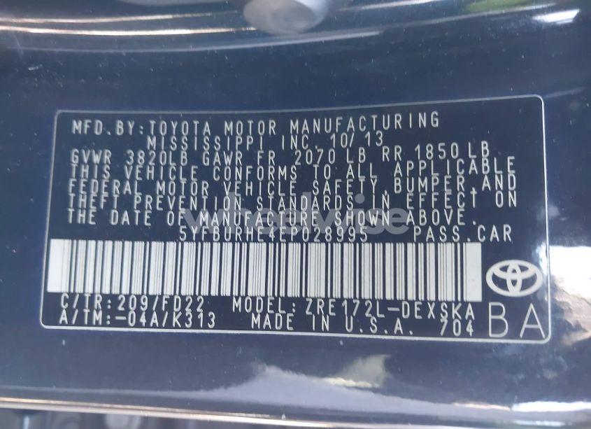 Photo 9 of 2014 Toyota Corolla S PLUS (VIN 5YFBURHE4EP028995)