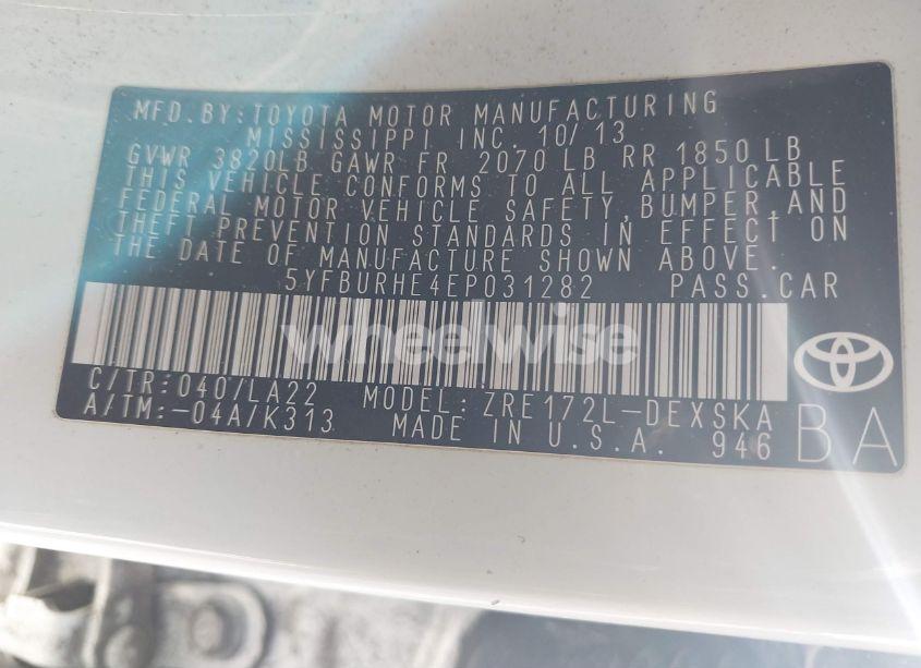 Photo 9 of 2014 Toyota Corolla L/LE/LE PLS/PRM/S/S PLS (VIN 5YFBURHE4EP031282)