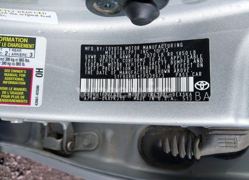 Photo 9 of 2014 Toyota Corolla S PLUS (VIN 5YFBURHE4EP039673)