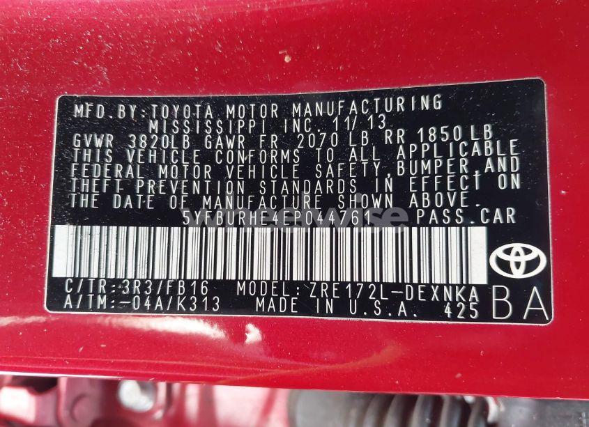 Photo 9 of 2014 Toyota Corolla LE (VIN 5YFBURHE4EP044761)