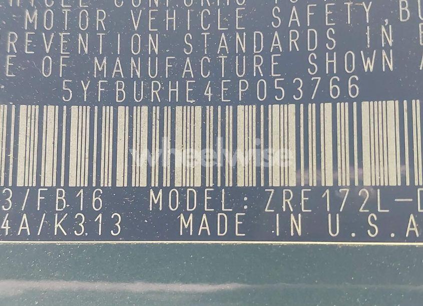 Photo 9 of 2014 Toyota Corolla LE (VIN 5YFBURHE4EP053766)